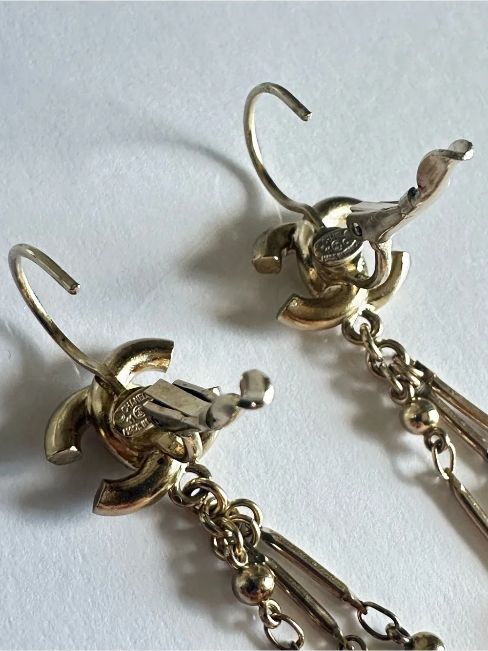 CHANEL 11C Enamel Crystal CC Pearl Chandelier Drop Earrings Rare